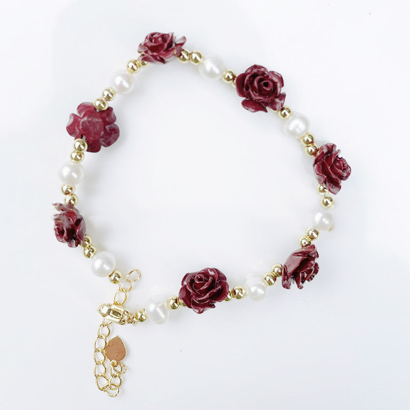 Purple Gold Sand Rose Pearl Bracelet
