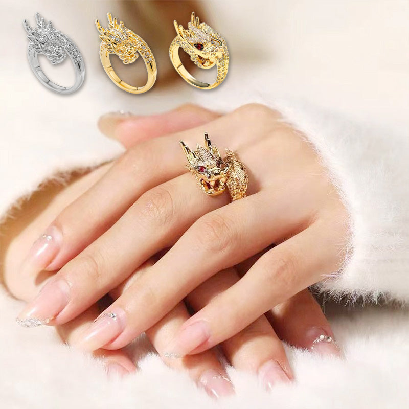 Delicate Dragon Open Adjustable Zirconia Good Luck Ring