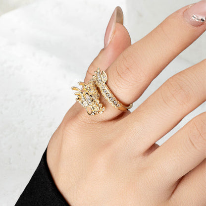 Delicate Dragon Open Adjustable Zirconia Good Luck Ring