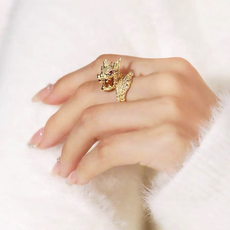 Delicate Dragon Open Adjustable Zirconia Good Luck Ring