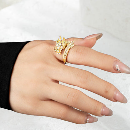 Delicate Dragon Open Adjustable Zirconia Good Luck Ring
