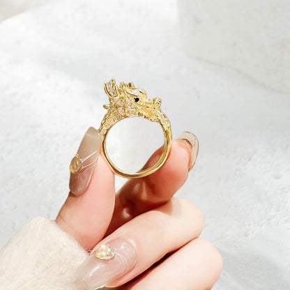 Delicate Dragon Open Adjustable Zirconia Good Luck Ring
