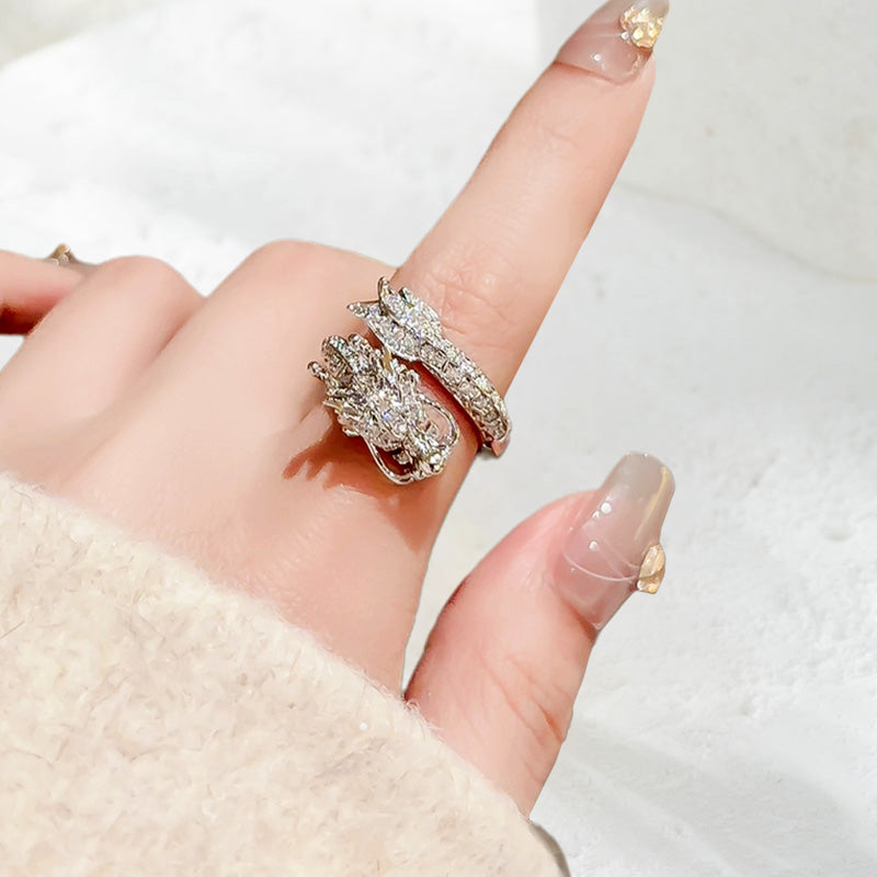 Delicate Dragon Open Adjustable Zirconia Good Luck Ring