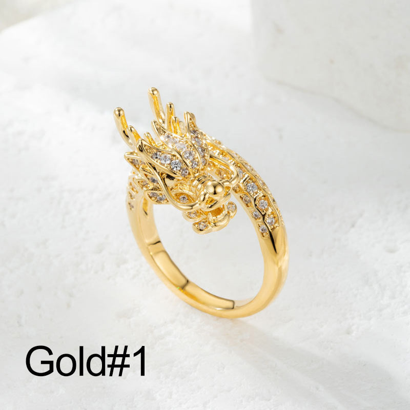 Delicate Dragon Open Adjustable Zirconia Good Luck Ring