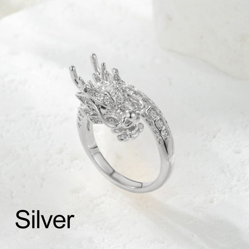 Delicate Dragon Open Adjustable Zirconia Good Luck Ring