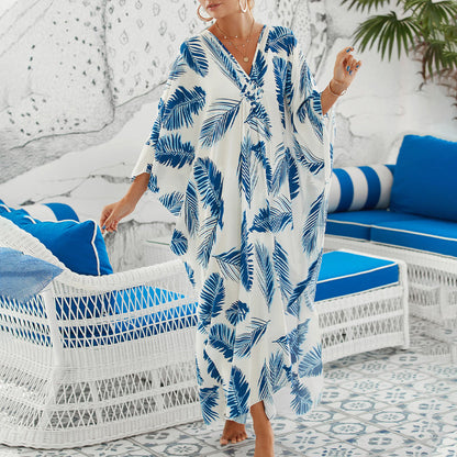 Casual Flowing V-Neck Long Swimsuit Cover Ups