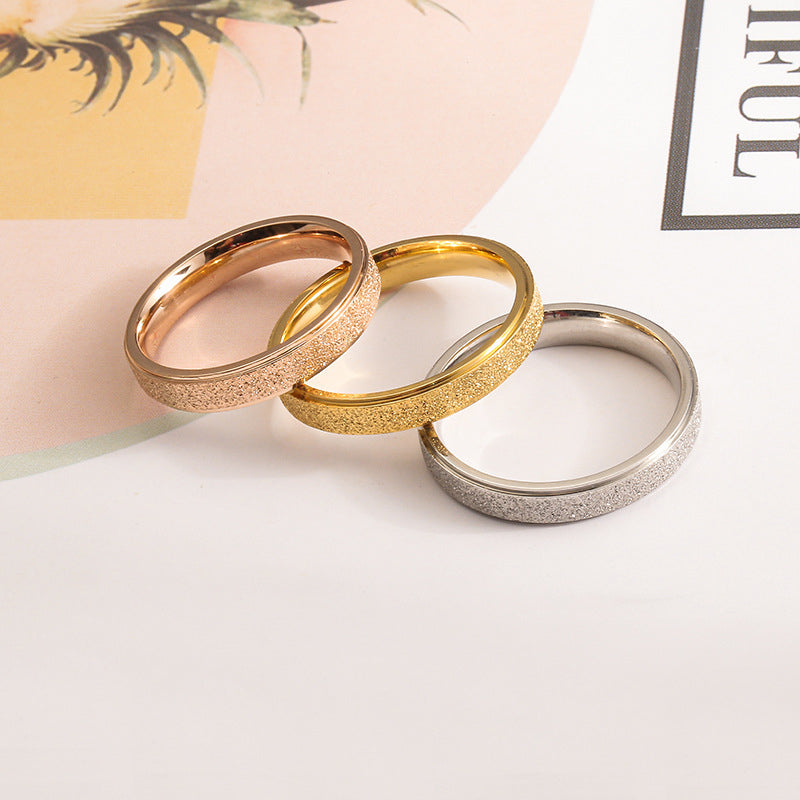 Titanium Steel Sand Blast Glitter Ring for Women Fit Size 5-13