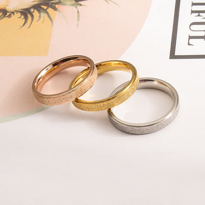 Titanium Steel Sand Blast Glitter Ring for Women Fit Size 5-13