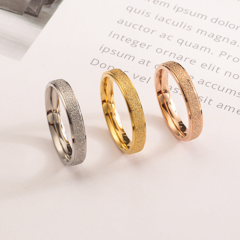Titanium Steel Sand Blast Glitter Ring for Women Fit Size 5-13