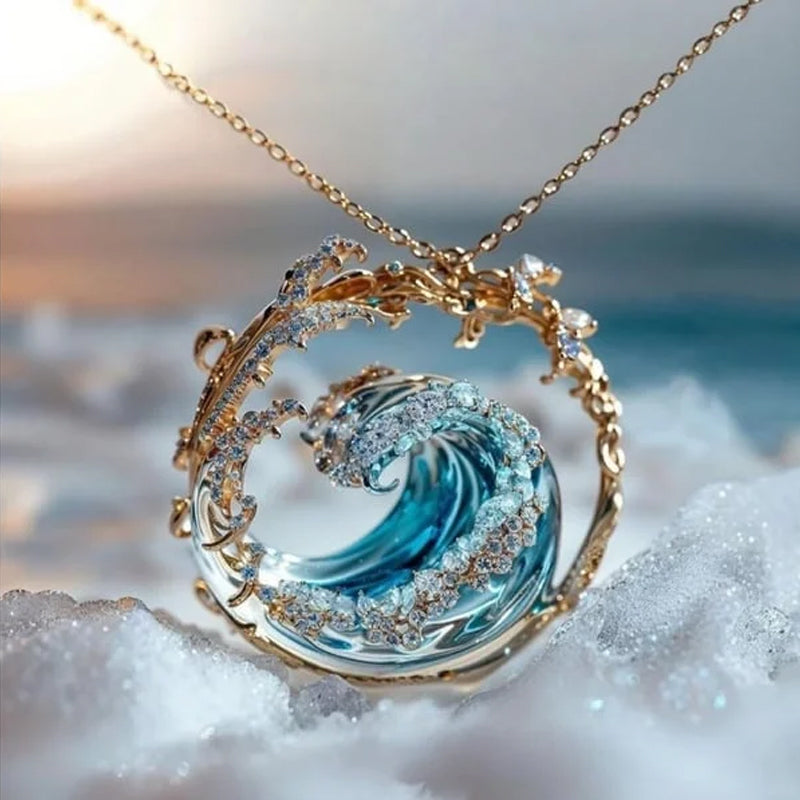 Dancer at the tip of the wave--Elegant Blue Necklace Ring Earrings Set