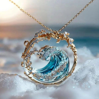 Dancer at the tip of the wave--Elegant Blue Necklace Ring Earrings Set