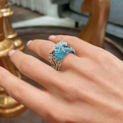 Dancer at the tip of the wave--Elegant Blue Necklace Ring Earrings Set