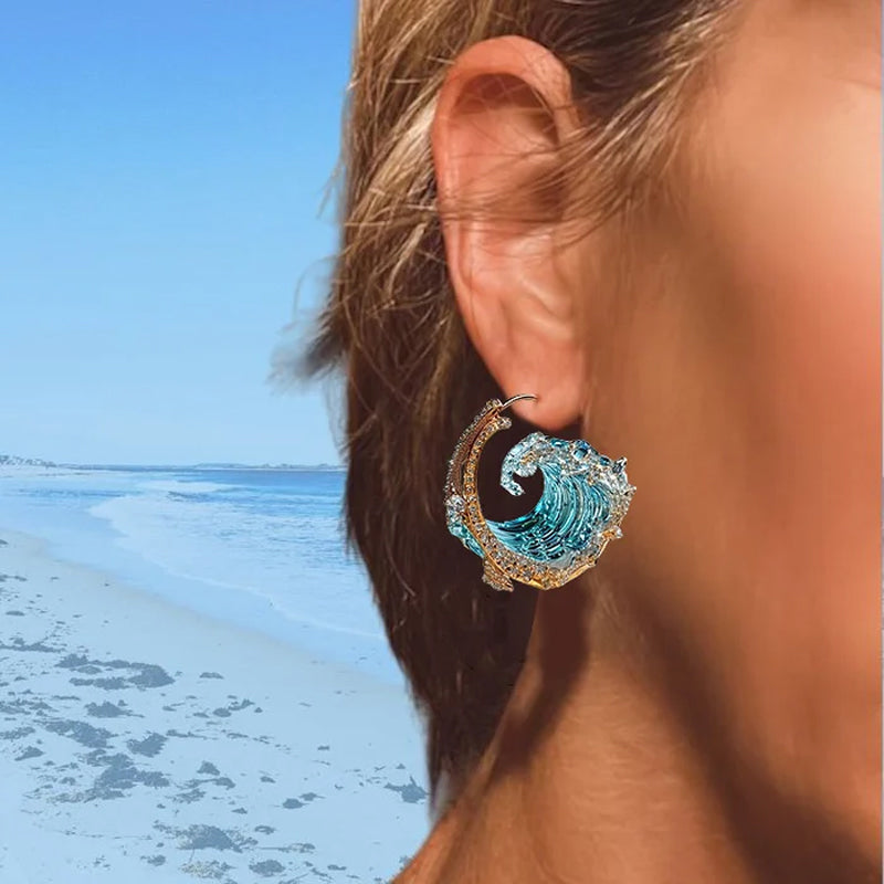 Dancer at the tip of the wave--Elegant Blue Necklace Ring Earrings Set