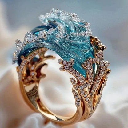 Dancer at the tip of the wave--Elegant Blue Necklace Ring Earrings Set