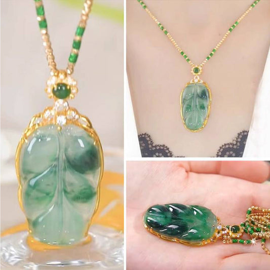 Green Leaf Pendant Necklace for Women