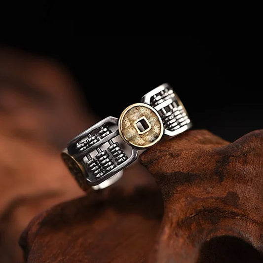 Vintage Chinese Style Emperor Coin Abacus Ring