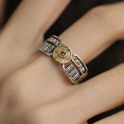 Vintage Chinese Style Emperor Coin Abacus Ring