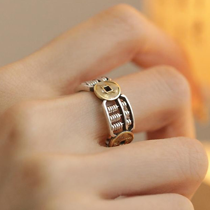 Vintage Chinese Style Emperor Coin Abacus Ring