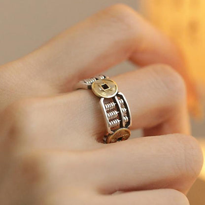 Vintage Chinese Style Emperor Coin Abacus Ring