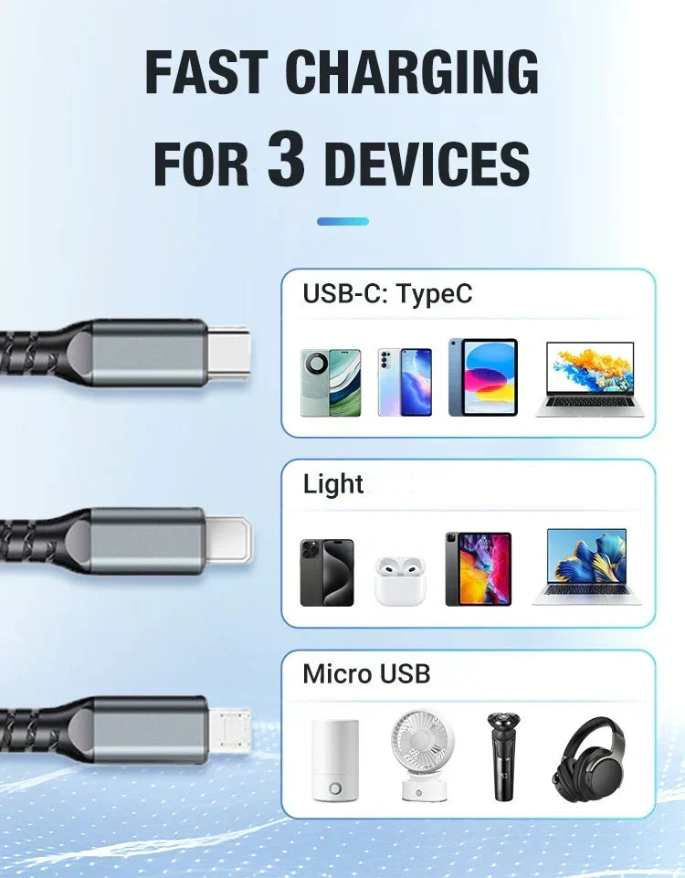 🔥Transparent Luminous 3-in-1 Super Fast Charging Cable🔥