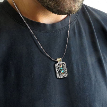 Turquoise Ten Thousand Buddhas Dzi Bead Necklace