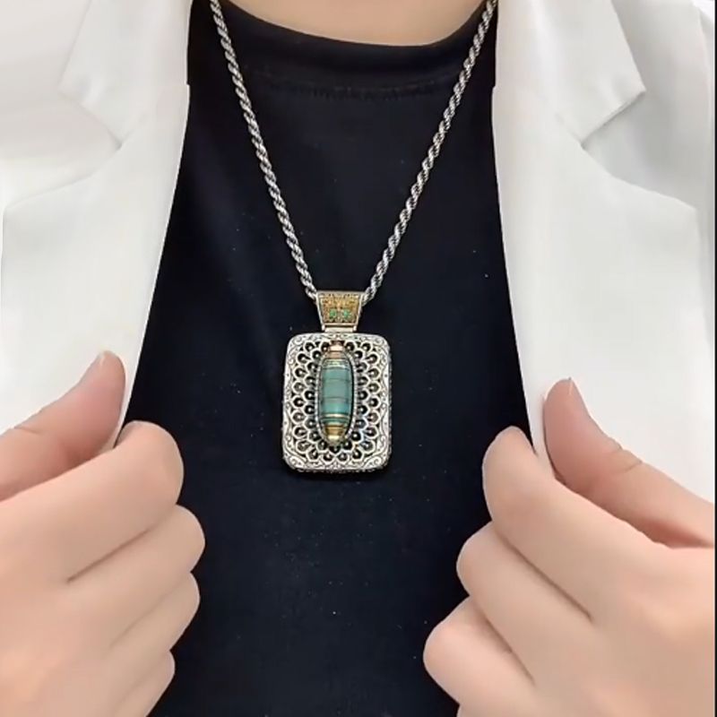 Turquoise Ten Thousand Buddhas Dzi Bead Necklace