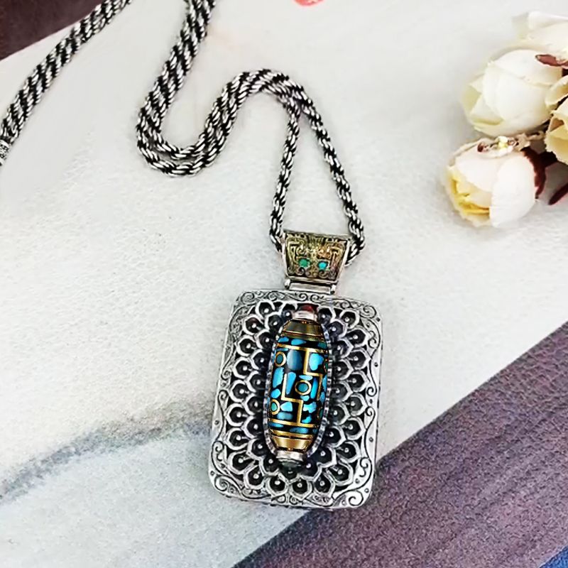 Turquoise Ten Thousand Buddhas Dzi Bead Necklace