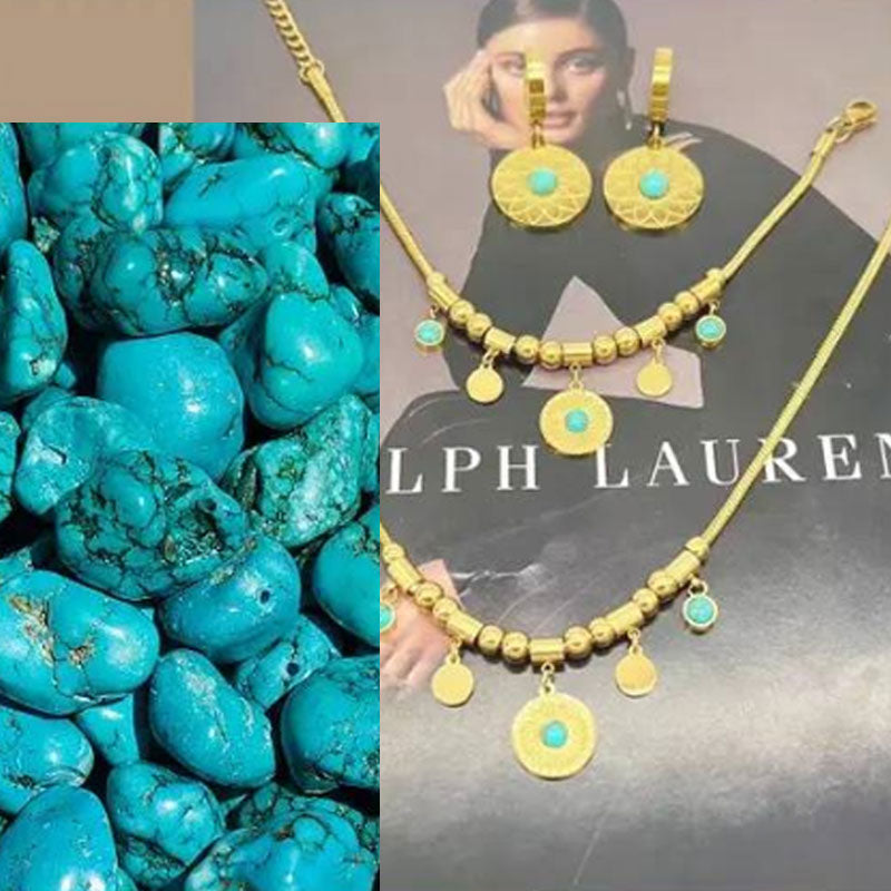 Vintage Turquoise Pendant Necklace & Bracelet & Earrings