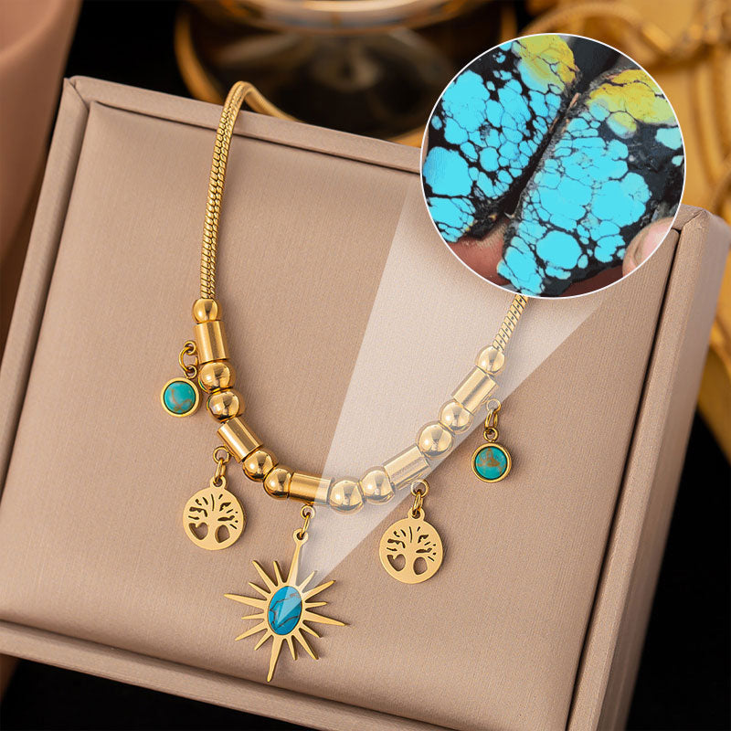 Vintage Turquoise Pendant Necklace & Bracelet & Earrings