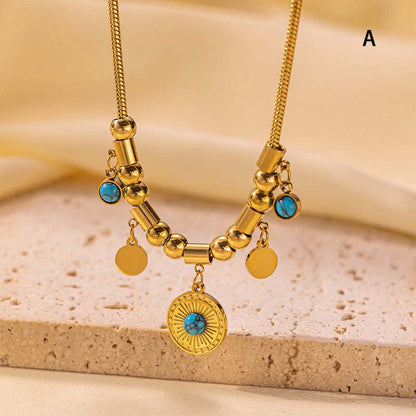 Vintage Turquoise Pendant Necklace & Bracelet & Earrings