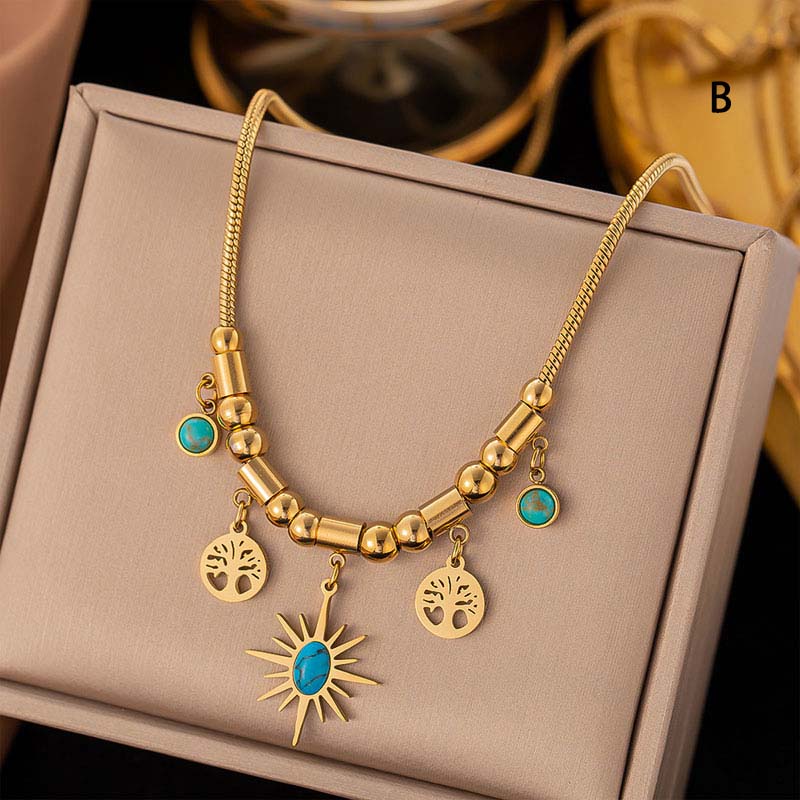 Vintage Turquoise Pendant Necklace & Bracelet & Earrings