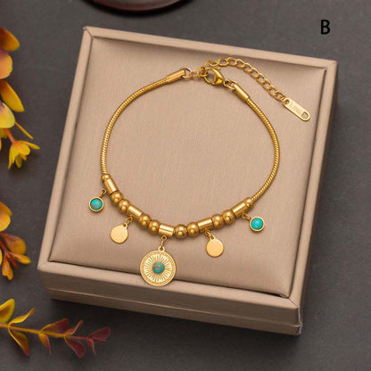 Vintage Turquoise Pendant Necklace & Bracelet & Earrings