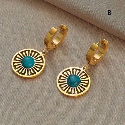 Vintage Turquoise Pendant Necklace & Bracelet & Earrings