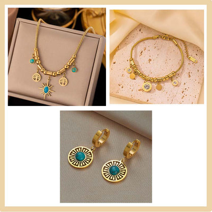 Vintage Turquoise Pendant Necklace & Bracelet & Earrings
