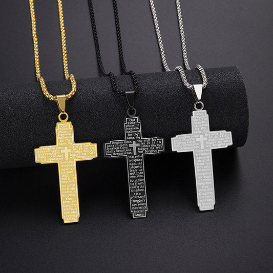 Cross Pendant Necklace with Bible Verse (Titanium)