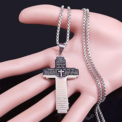 Cross Pendant Necklace with Bible Verse (Titanium)