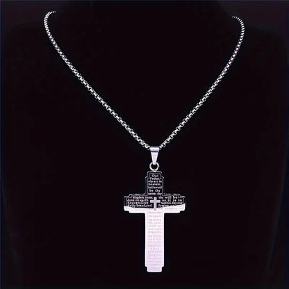 Cross Pendant Necklace with Bible Verse (Titanium)