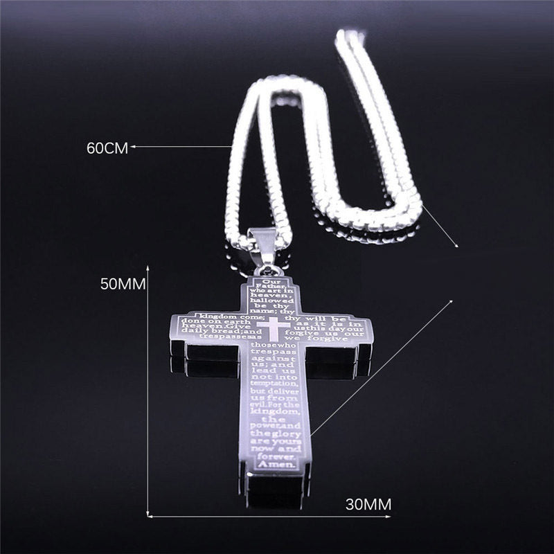 Cross Pendant Necklace with Bible Verse (Titanium)