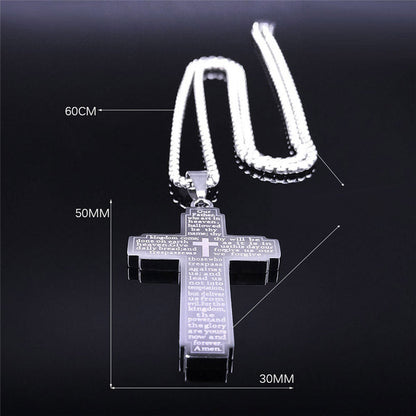 Cross Pendant Necklace with Bible Verse (Titanium)