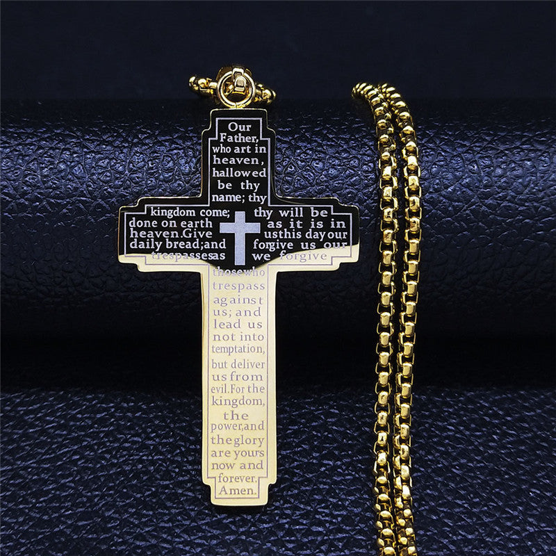 Cross Pendant Necklace with Bible Verse (Titanium)