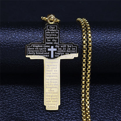 Cross Pendant Necklace with Bible Verse (Titanium)