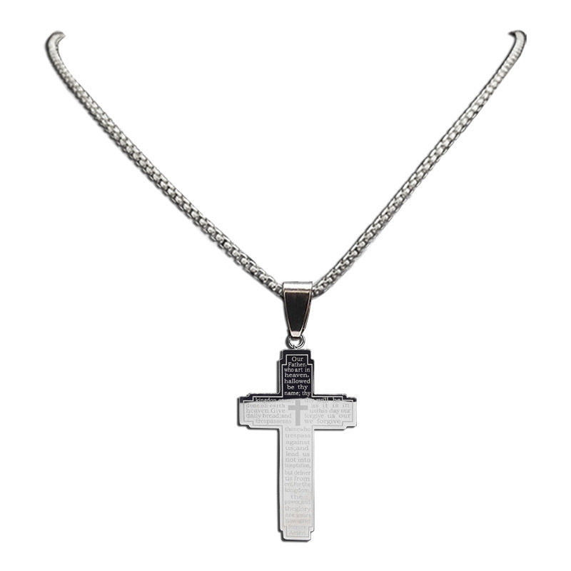 Cross Pendant Necklace with Bible Verse (Titanium)