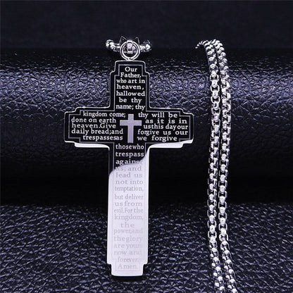 Cross Pendant Necklace with Bible Verse (Titanium)