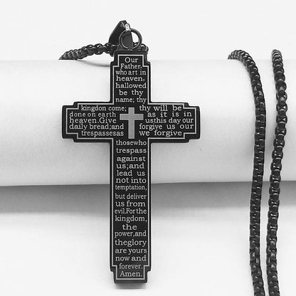 Cross Pendant Necklace with Bible Verse (Titanium)