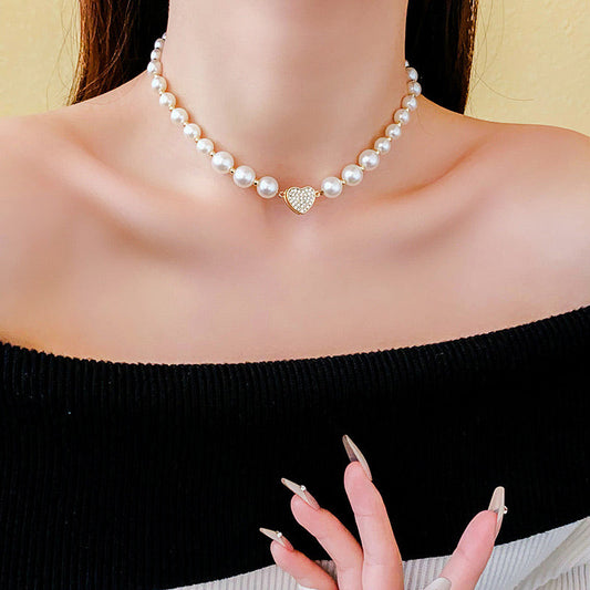 Collection of love - diamond-set magnetic attraction love pearl necklace