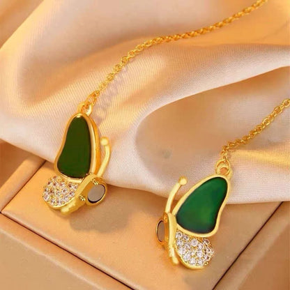Golden thermochromic magnetic butterfly necklace