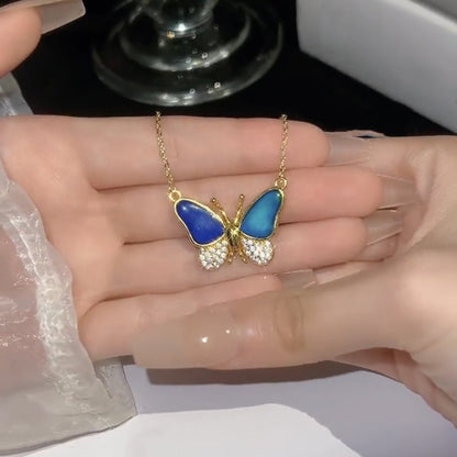 Golden thermochromic magnetic butterfly necklace