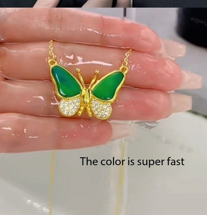 Golden thermochromic magnetic butterfly necklace