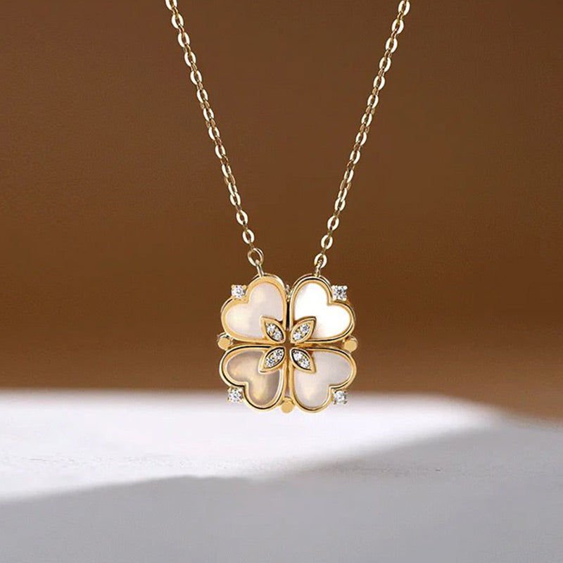 Micro-set Pearl Shell Quatrefoil Zirconia Necklace