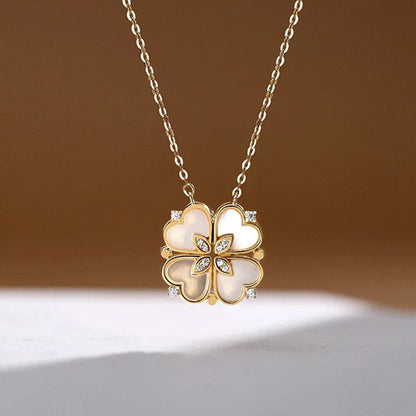 Micro-set Pearl Shell Quatrefoil Zirconia Necklace